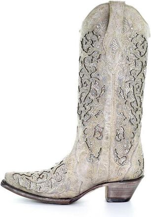 Generic Womens Womens Tall Block Heel Boots High-Heel Boots With Rhinestone Decor Chunky Low Heel Mid Calf Chelsea Boot(White,5.5)