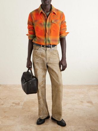 God's True Cashmere + Harley-Davidson Olive Logo-Embroidered Checked Cashmere-Flannel Shirt