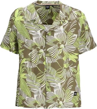 BOSS leaf-print short-sleeve shirt - men - Viscose - M - Green
