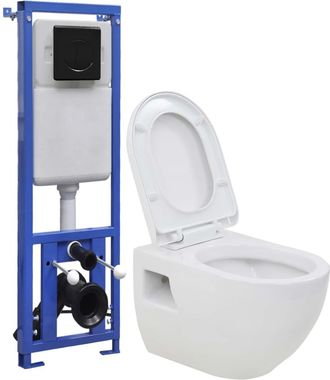 vidaXL Vidaxl - Inodoro De Pared Con Cisterna Alta Oculta De Cer&aacute;mica