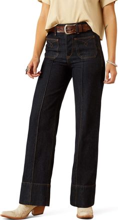 Ariat Womens Ultra High Rise Tomboy Western Utility Wide Leg Jeans in Rinse, Size 32, by Ariat