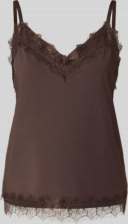 Freequent Regular Fit Top mit Spitzenbesatz Modell Bicco in Dunkelbraun, Gr&ouml;&szlig;e XXL