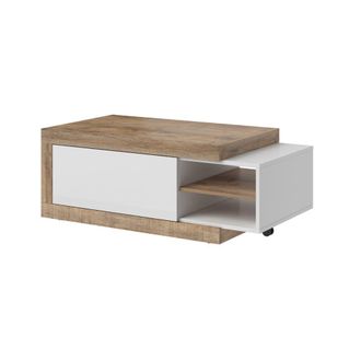 Petits Meubles Mesa de centro 1 puerta paneles laminados blanco y madera