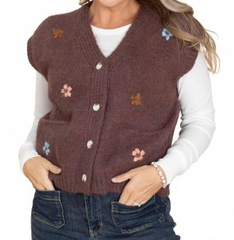 Wishlist Brushed Floral Embroidered Vest In Mauve