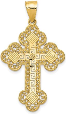 Diamond2Deal 14k Yellow Gold Budded Greek Key Cross Pendant