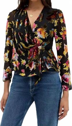 Rixo Everlyn Floral Wrap Top In Countryside Devor&eacute; Black