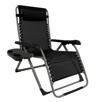 Quick Star Liegestuhl Mit Textilen Bespannung, Schwarz, 200 Kg Belastbar, Stufenlos Verstellbar, Wetterfest F&uuml;r Innen & Au&szlig;en, Polster Extra Breit 72 Cm, Sonnenl