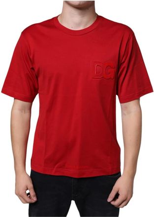 Dolce & Gabbana Rode Katoenen Logo Print T-shirt - Heren - T-shirts - Rood - S - Katoen - Tops