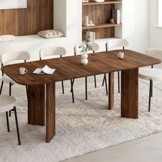 IDMarket Capucine Mesa De Comedor Redonda Rectangular Extensible Para 6-10 Personas Con 4 Patas Redondeadas De Nogal 160-200 Cm