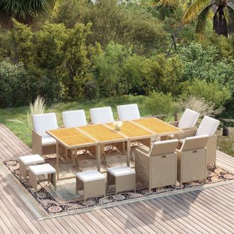 vidaXL Set Comedor De Jard&iacute;n 13 Piezas Y Cojines Rat&aacute;n Sint&eacute;tico Beige Vidaxl