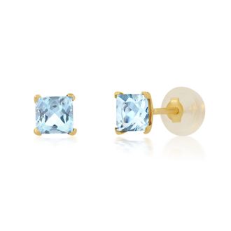 MAX + STONE 14k Yellow Gold Square Princess Cut 4mm Gemstone Stud Earrings