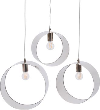 Libra Interiors Ara Set Of 3 Silver Ring Pendants E27 60W 3