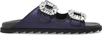 Roger Vivier Slidy Viv Slides - Dames - Sandalen - Blauw - 39 EU - Leer - Schoenen