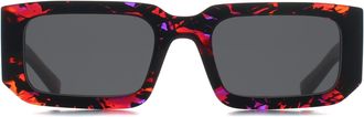 Prada Rectangle Womens Abstract Orange Dark Grey PR06YS - Black - One Size