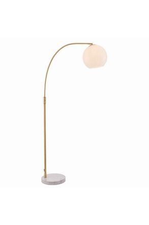 Netlighting Otto Floor Lamp Satin Brushed Gold Effect Plate & Gloss Opal Glass 1 Light IP20 E27