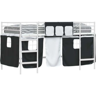 vidaXL KidsLoft Bed Frame with Curtains White and Black vidaXL