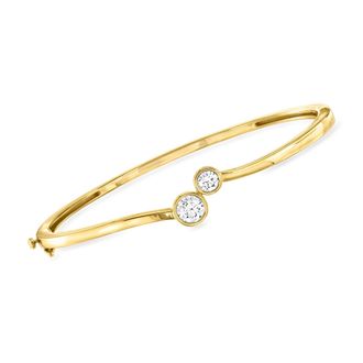 Ross-Simons Lab-Grown Diamond 2-Stone Bypass Bangle Bracelet in 18kt Gold Over Sterling