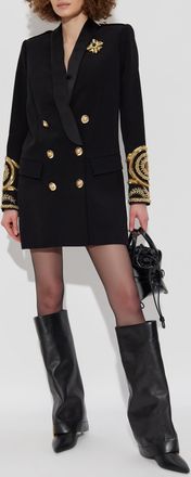 Balmain Blazer With Embroidered Pattern, Womens, Black