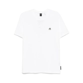 Moose Knuckles T-Shirts, male, White, Size: S White Logo Patch Crew Neck T-shirt