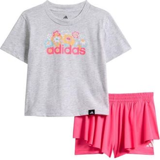 adidas Kids Graphic T-Shirt & Shorts Set in Light Grey Heather at Nordstrom, Size 18M