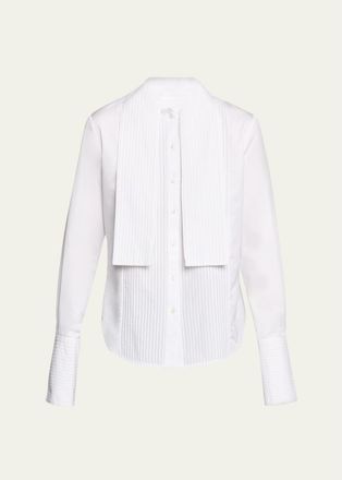 Brandon Maxwell Inez Pleated Draped Tuxedo Shirt