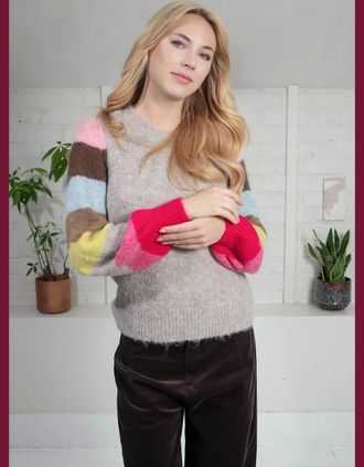 Nooki Design Womens Morgan Supersoft Striped Cuff Jumper in Mink - Grey - Size: 10/8