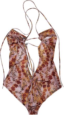 Charlotte Knowles Floral Print Side-Lacing One-Piece Swimsuit - Mauve
