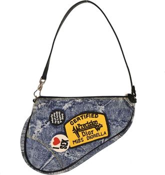 Dior Vintage Saddle Bag Printed Denim Blue Denim_Jeans Handbag (Pre-Owned)