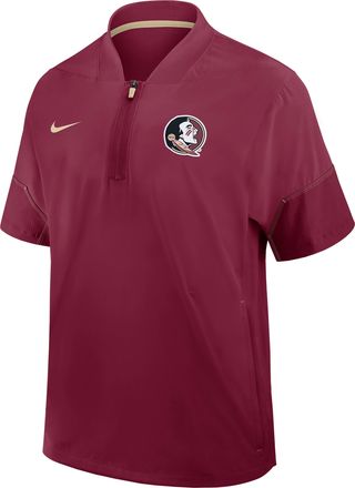 Nike Florida State Sideline Coach Nike Mens College 1/2-Zip Short-Sleeve Hooded Jacket in Red | 03BO08DEFTN-6XU