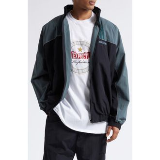 Martine Rose Paneled Nylon Track Jacket with Graphic T-Shirt Lining in Black Teal at Nordstrom, Size X-Large