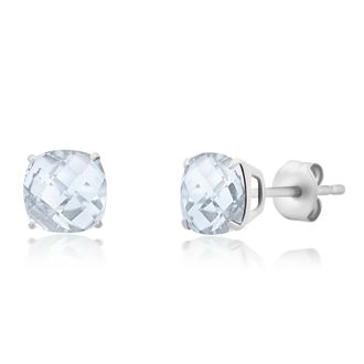 MAX + STONE 14k White Gold 6MM Cushion Cut Gemstone Stud Earrings
