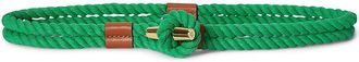 Lauren Ralph Lauren Leather-Trim Rope Toggle Skinny Womens Belt Womens Belts Green Topaz/Lauren Tan : MD (34 Waist), Brass/Cotton/Leather