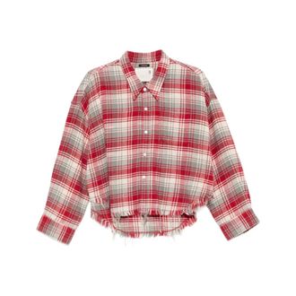 R13 Shirts, female, Multicolor, Size: XS Cropped Frayed Plaid Shirt