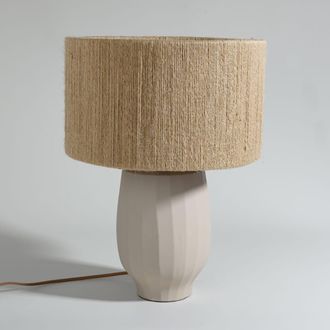 Maisons du monde L&aacute;mpara de mesa de gres beige y pantalla de cuerdas de yute