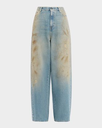 Golden Goose Journey Wide-Leg Distressed Embellished Jeans