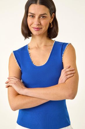 Roman Faux Pearl Trim Top