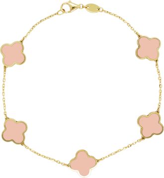 Italian Gold, Inc 14K Yellow Gold Clover Bracelet -Tiffany Pink