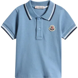 Moncler Kids Tipped Stretch Cotton Piqu&eacute; Polo in Blue at Nordstrom, Size 12-18M