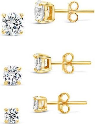 Sterling Forever 14K Gold Plated Sterling Silver CZ Stud Earrings - Set of 3 at Nordstrom Rack