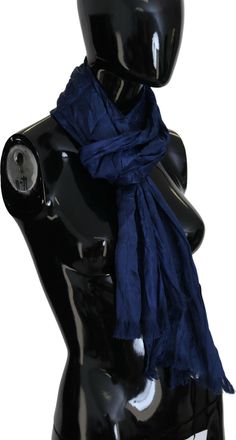 Costume National Womens Blue Silk Shawl Foulard Fringes Scarf
