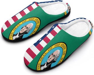 Generic Flag of U.S. And Washington Womens Cotton Slipper Comfortable Cozy Plush Slippers Anti-Skid Indoor House Closed Toe Shoes