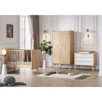 Vox Cameretta Completa Lettino Neonato Cassettiera 3 Cassetti Armadio 2 Ante Vox Vintage Legno Bianco