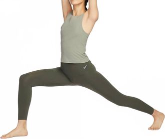 Nike Zenvy Rib Mujeres Leggings And Rib Top Set In Dark Green
