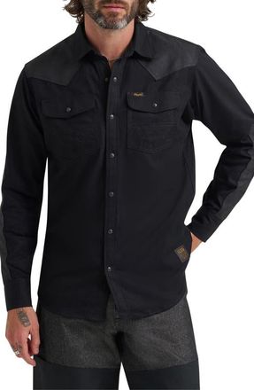 Wrangler Filson x Wrangler Two-Tone Denim Western Snap-Up Shirt in Black at Nordstrom, Size Xx-Large