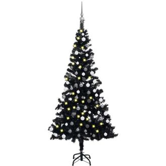 vidaXL &Aacute;rbol De Navidad Preiluminado Con Luces Y Bolas Negro 180 Cm Vidaxl