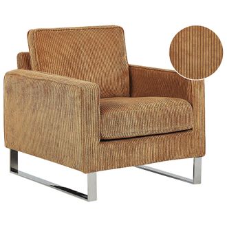 Beliani Sill&oacute;n De Tela De Pena Marr&oacute;n Claro Patas Plateadas Estilo Retro Vind