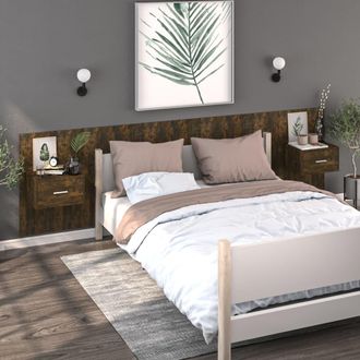 vidaXL Mesita De Noche De Pared 2 Unidades Color Roble Ahumado Vidaxl
