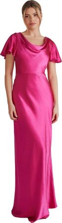 Six Stories Flutter Sleeve Satin Bridesmaid Dress in Fuchsia at Nordstrom, Size 10