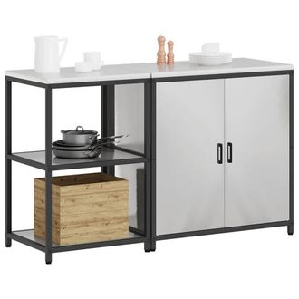Berkfield Home Modern with Shelf with Storage Adjustable 2 pcs Stainless steel in Silver