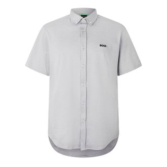HUGO BOSS Hugo Heren Motion-overhemd met korte mouwen en knoopsluiting (Grijs)